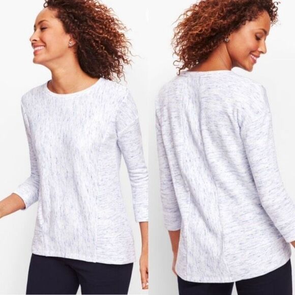 T By Talbots Women's Space Dyed Terry Top Pullover Sweatshirt Blue White Size 2X - Picture 1 of 11